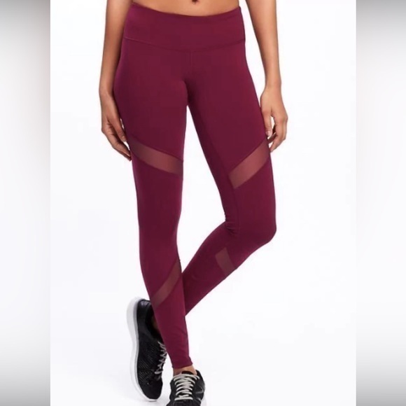 Old Navy Pants - OLD NAVY burgundy compression leggings tights with mesh inserts. Size small-4/6
